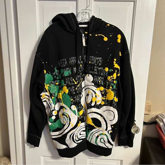 Vintage Mecca Jeans Paint Splatter rap hip-hop Full zip-up hoodie sweatshirt XXL - Picture 1 of 5
